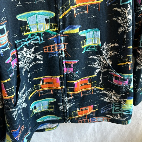 Sun Bay navy beach house colorful print zip-up hoodie/beach coverup, size 2X - Picture 5 of 10